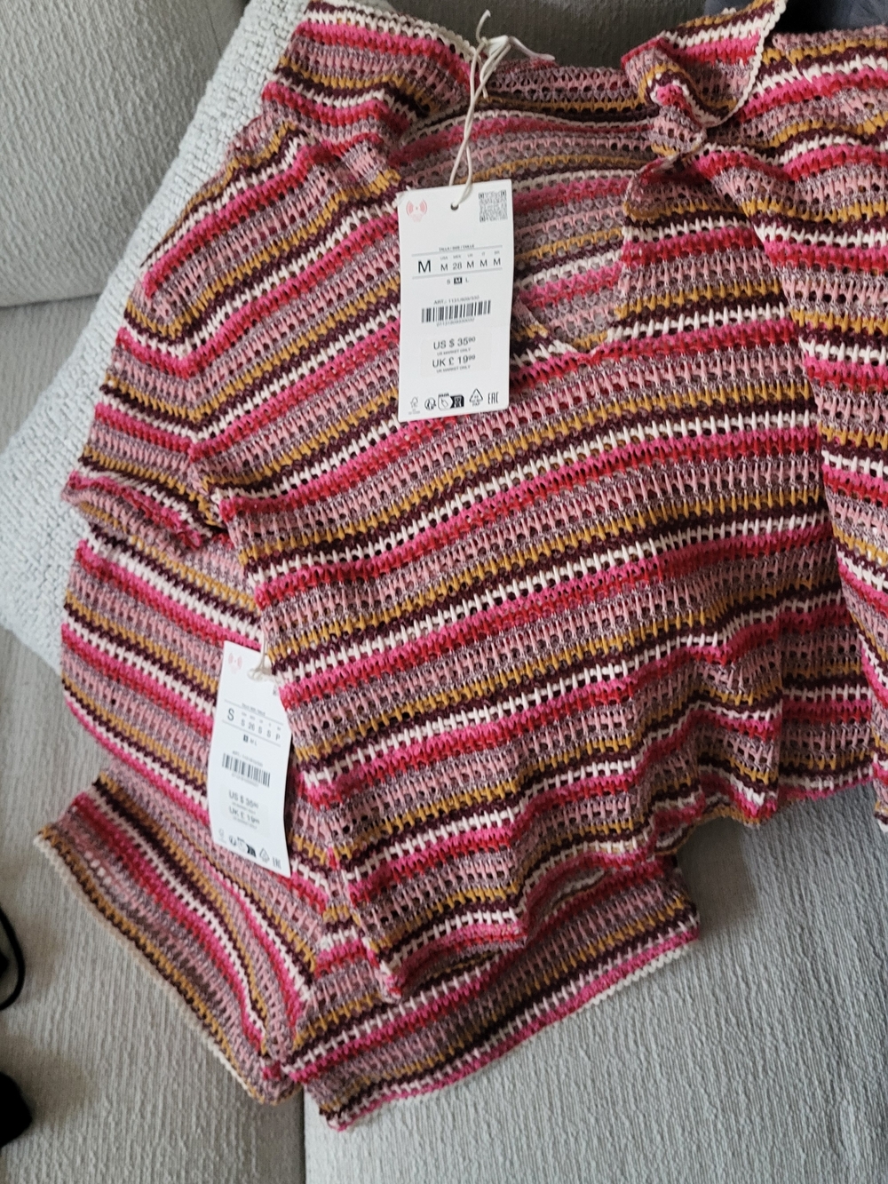 Zara Multi-Stripe Knit Top & Shorts Set in Pink, Red, Brown
